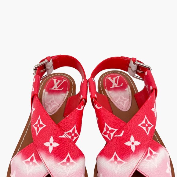 Louis Vuitton Palma Flat Sandals Size 37.5 US 7.5 Pink Ombre LV Criss Cross - Picture 5 of 16